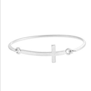 Matte Silver Cross Bangle Bracelet